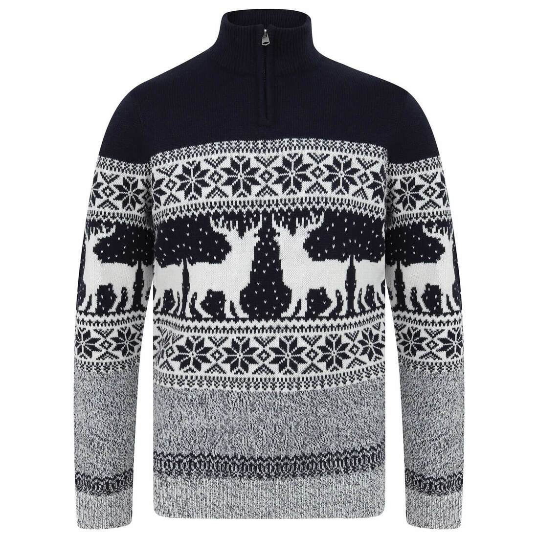 Mr Crimbo Mens Nordic Fairisle Christmas Knit Jumper Reindeer - MrCrimbo.co.uk -SRG1A14231_A - Ink -christmas knit jumper