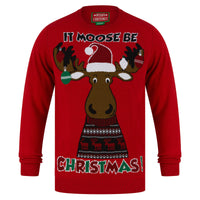 Mr Crimbo Mens Xmas It Moose Be Christmas Festive Jumper - MrCrimbo.co.uk -SRG1A17089_F - Red -Blue