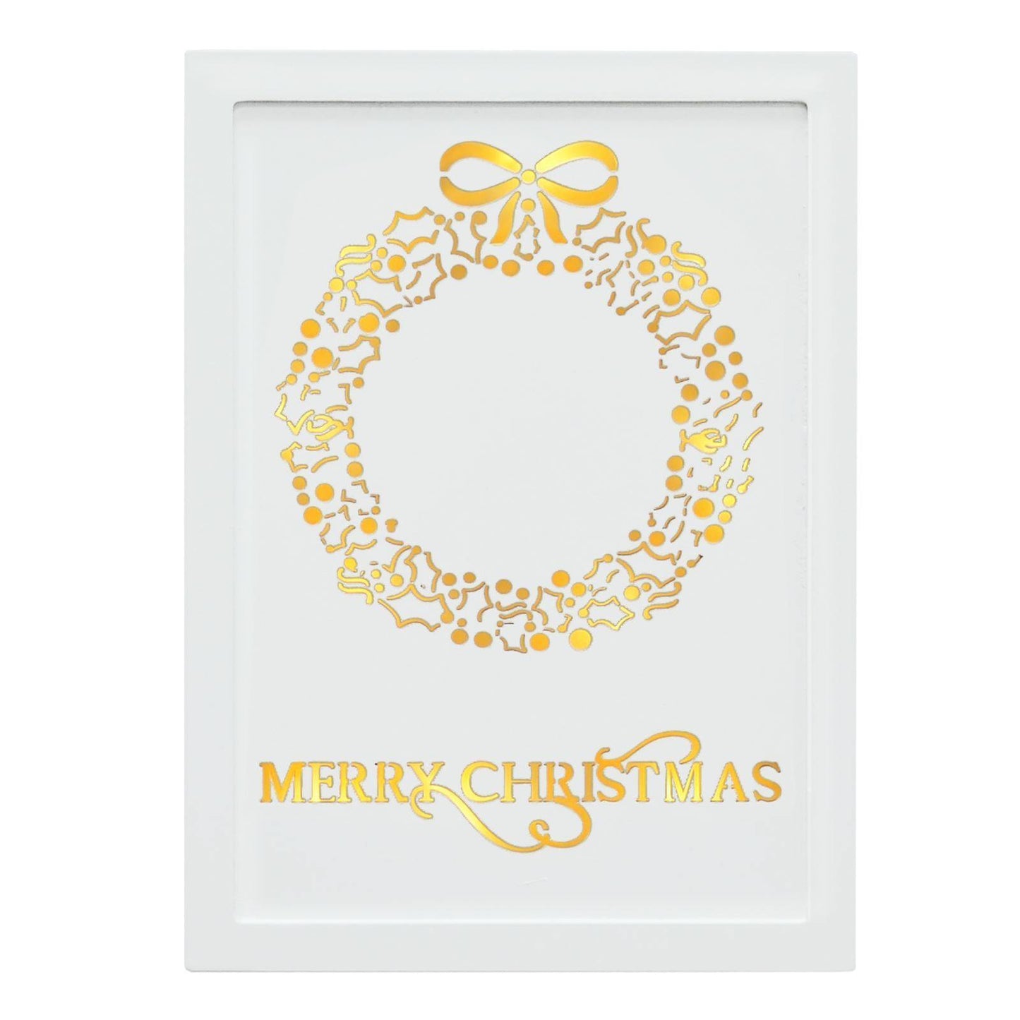 Mr Crimbo 11" Light Up White Wall Plaque Christmas Decoration - MrCrimbo.co.uk -XS5075 - Wreath Design -decorations