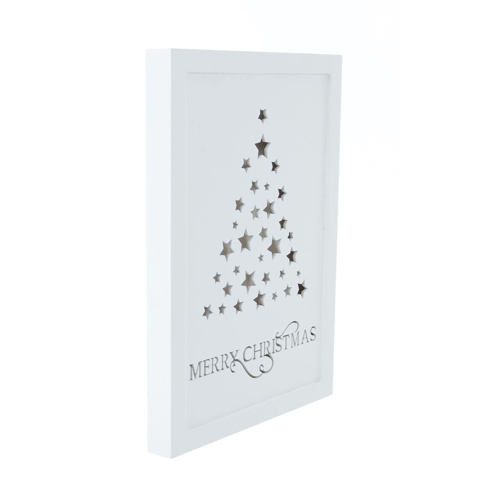 Mr Crimbo 11" Light Up White Wall Plaque Christmas Decoration - MrCrimbo.co.uk -XS5075 - Wreath Design -decorations