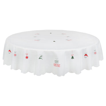 Mr Crimbo Fun Merry Christmas Embroidered Tablecloth - MrCrimbo.co.uk -XS5893 - White -christmas home decor