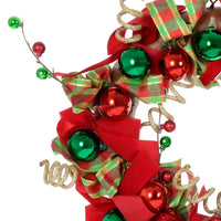 Mr Crimbo Christmas Wreath Modern Decoration Red Green 24" - MrCrimbo.co.uk -XS6496 - -christmas wreath