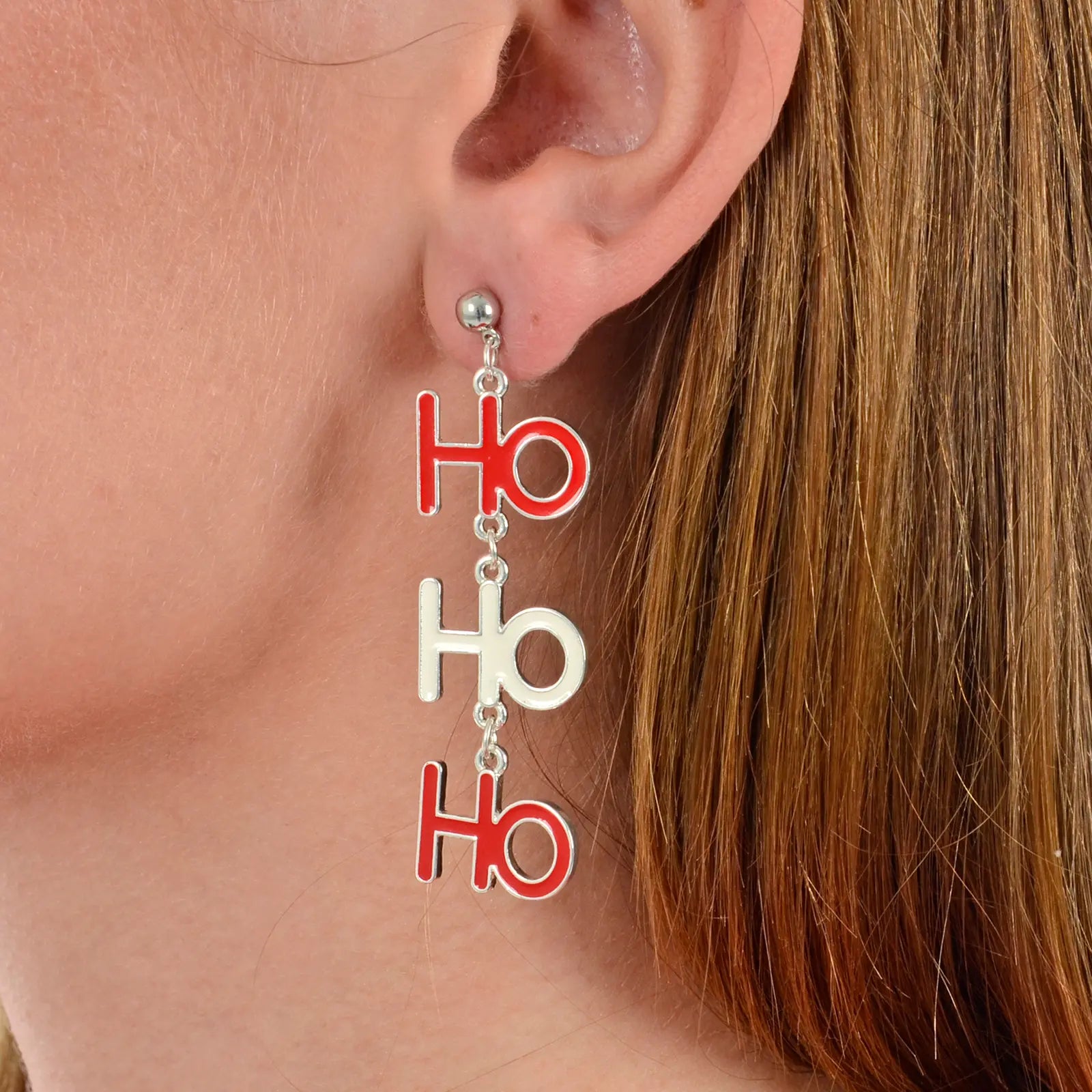 Mr Crimbo Red White Ho Ho Ho Slogan Drop Christmas Earrings
