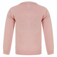 back view of pink jumper featuring ribbed cuffs