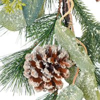 detail shot of pine cone featuring white frosted snow and glitter tips