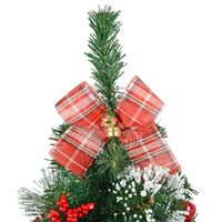 Mr Crimbo 60cm Mini Pine Christmas Tree Red Bow Holly Leaves - MrCrimbo.co.uk -XS7637 - -new