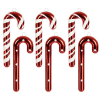 6 pack of red and white candy cane tree decorations featuring striped and polka dot pattern