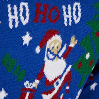 Mr Crimbo Mens Santa Ho Ho Ho Christmas Jumper - MrCrimbo.co.uk -SRG1A15759_A - Blue -Blue