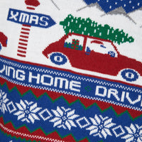 Mr Crimbo Mens Driving Home Fair Isle Style Christmas Jumper - MrCrimbo.co.uk -SRG1A189551_F - Sapphire -Ink