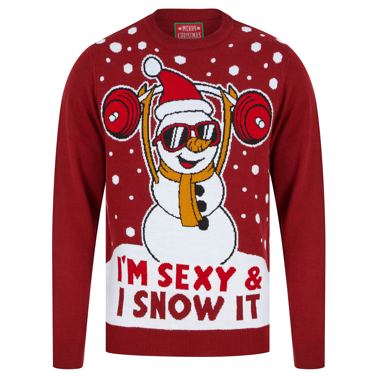 Mr Crimbo Mens Weightlifting Sexy & I Snow It Christmas Jumper Red