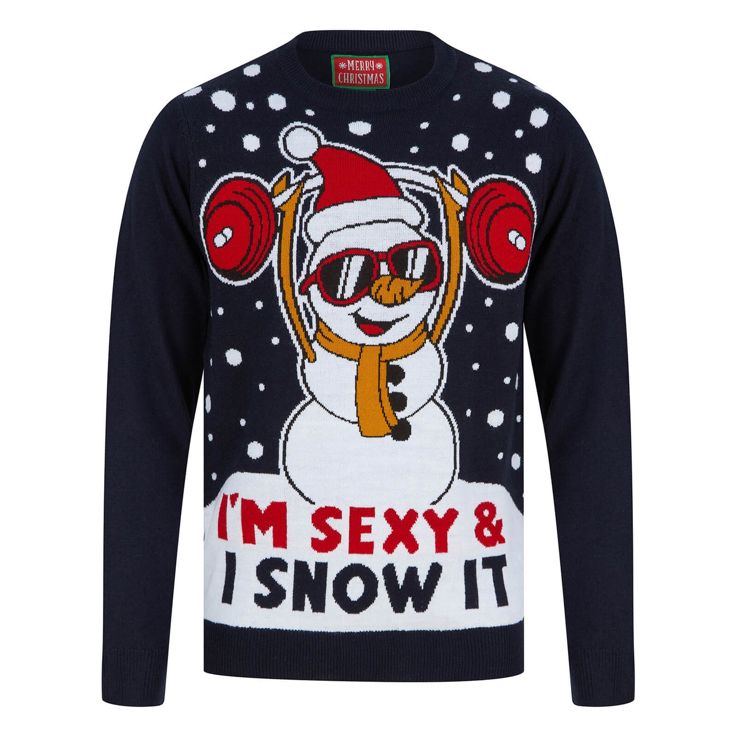Mr Crimbo Mens Weightlifting Sexy & I Snow It Christmas Jumper Ink