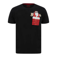 Mr Crimbo Mens Christmas Pyjama Set Santa Pocket/Check Bottoms - MrCrimbo.co.uk -SRG1Q17452_A - Black/Red -Black