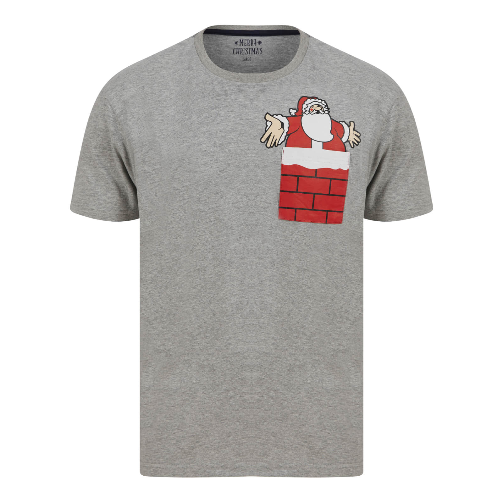 Mr Crimbo Mens Christmas Pyjama Set Santa Pocket/Check Bottoms - MrCrimbo.co.uk -SRG1Q17452_F - Grey/Navy -Black