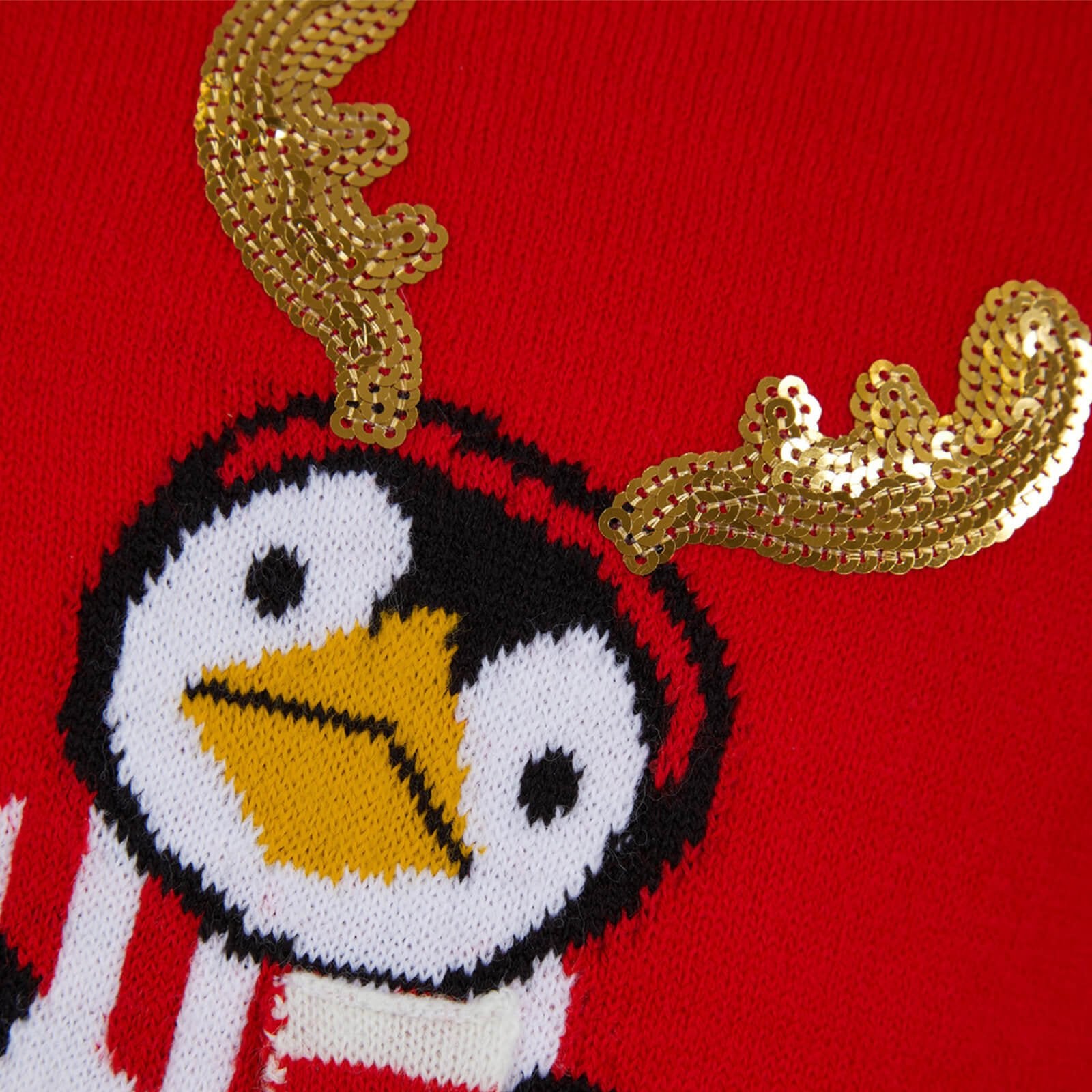 Mr Crimbo Kids Sequin Reindeer Penguin Christmas Jumper - MrCrimbo.co.uk -SRG4A190261_F - Tokyo Red -11-13 years
