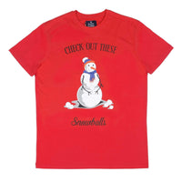 Mr Crimbo Mens Crew Red Snowballs Slogan Christmas T-Shirt - MrCrimbo.co.uk -VISMW06036_A - S -funny tee