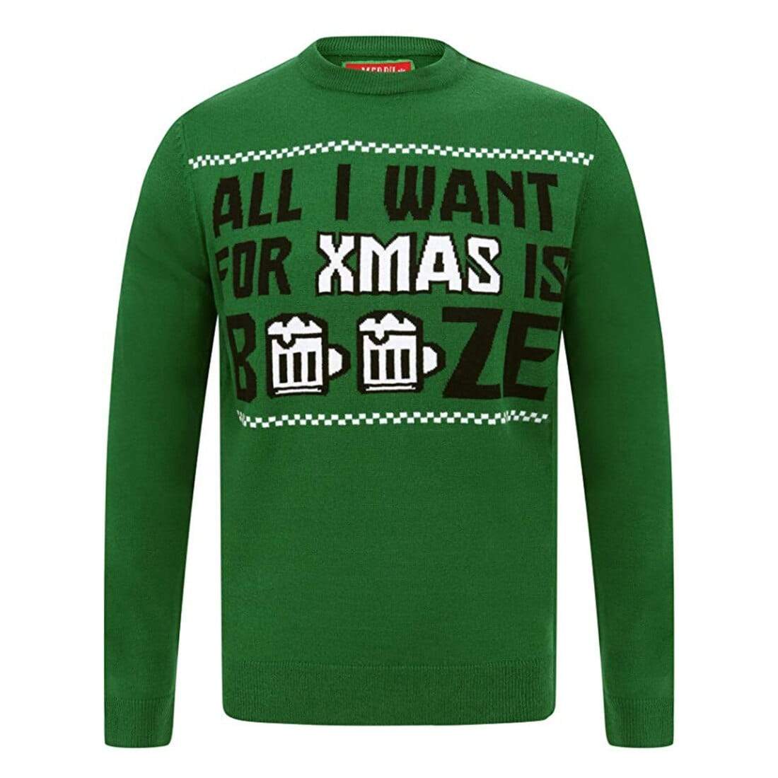 Mr Crimbo Mens All I Want For Xmas Is Booze Christmas Jumper - MrCrimbo.co.uk -SRG1A13462_F - Green -beer jumper