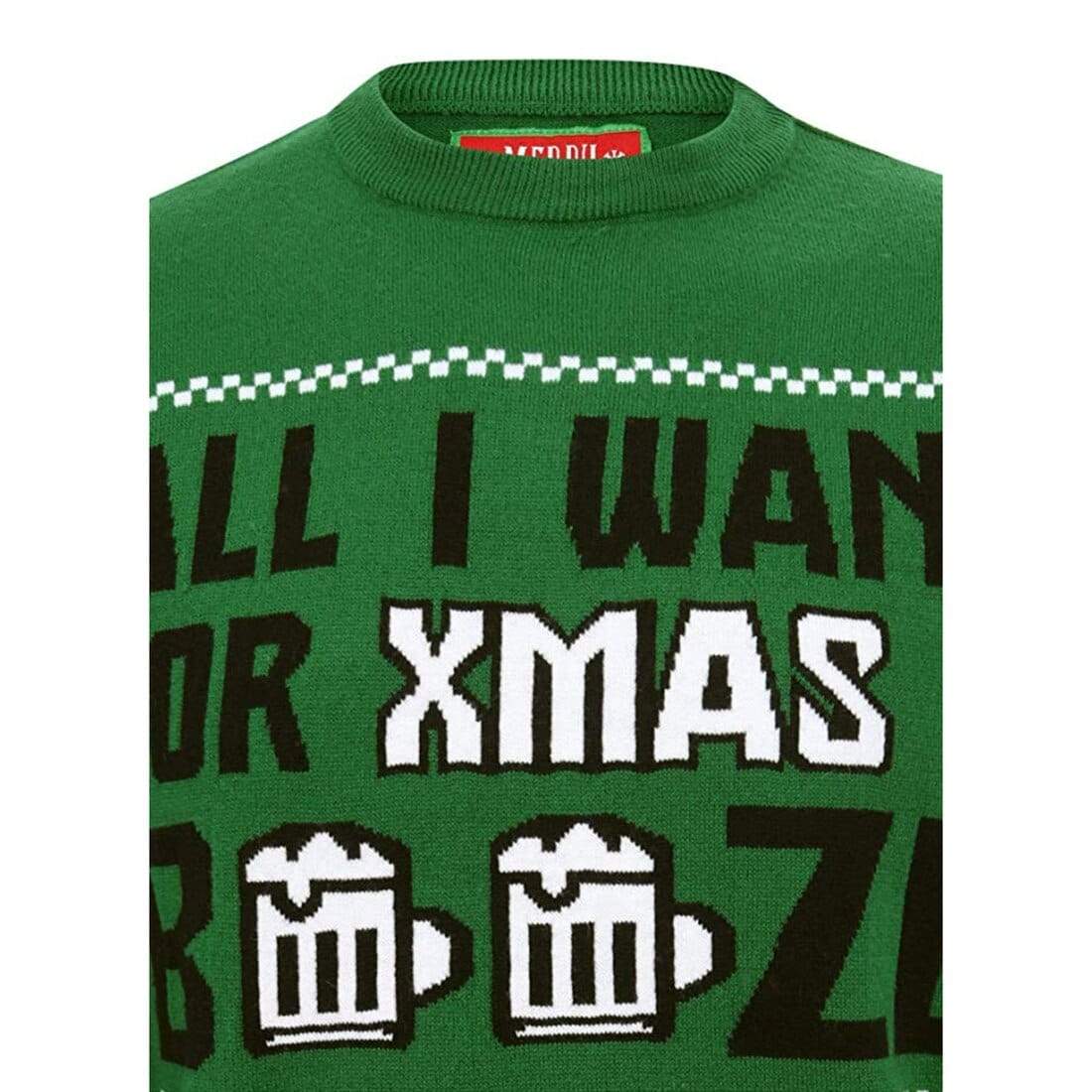 Mr Crimbo Mens All I Want For Xmas Is Booze Christmas Jumper - MrCrimbo.co.uk -SRG1A13462_A - Red -beer jumper