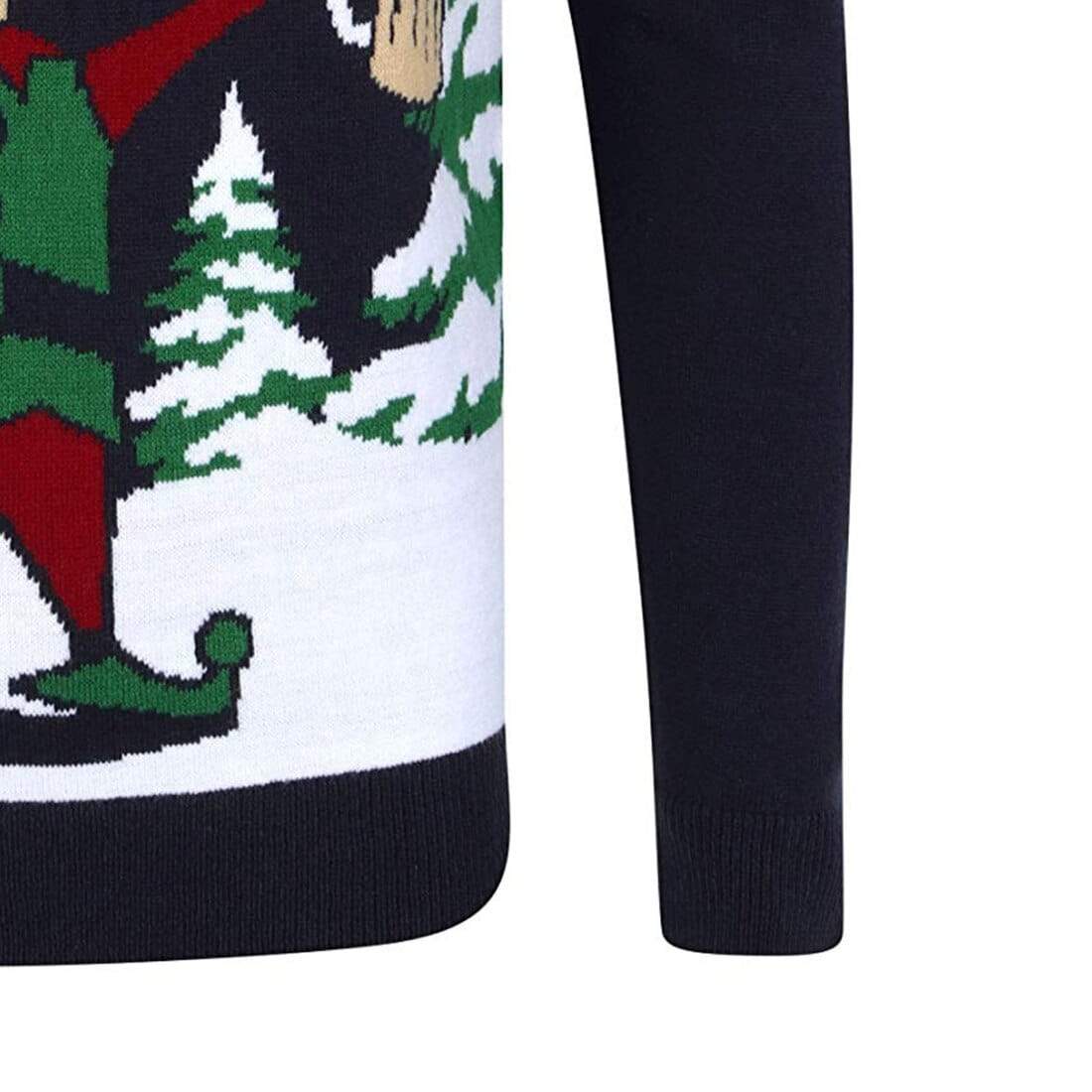 Mr Crimbo Mens Elfed Up Slogan Crew Knit Christmas Jumper - MrCrimbo.co.uk -SRG1A13478_A - Blue -drunk jumper