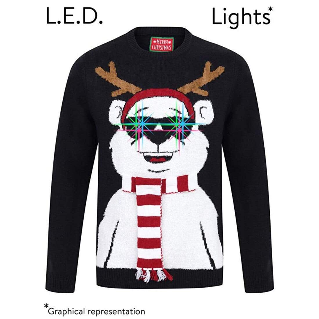 Mr Crimbo Mens LED Light Up Polar Knit Christmas Jumper MrCrimbo