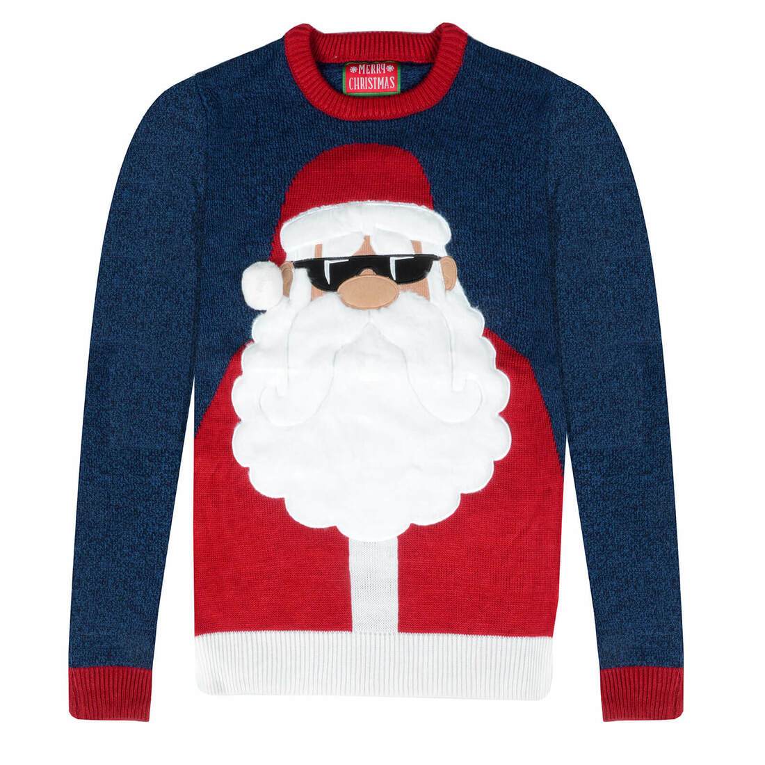 Mr Crimbo Mens Santa Claus Sunglasses Christmas Jumper Marl - MrCrimbo.co.uk -SRG1A15762-36A_A - Navy -festive knit