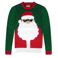 Mr Crimbo Mens Santa Claus Sunglasses Christmas Jumper Marl - MrCrimbo.co.uk -SRG1A15762-36A_F - Green -festive knit