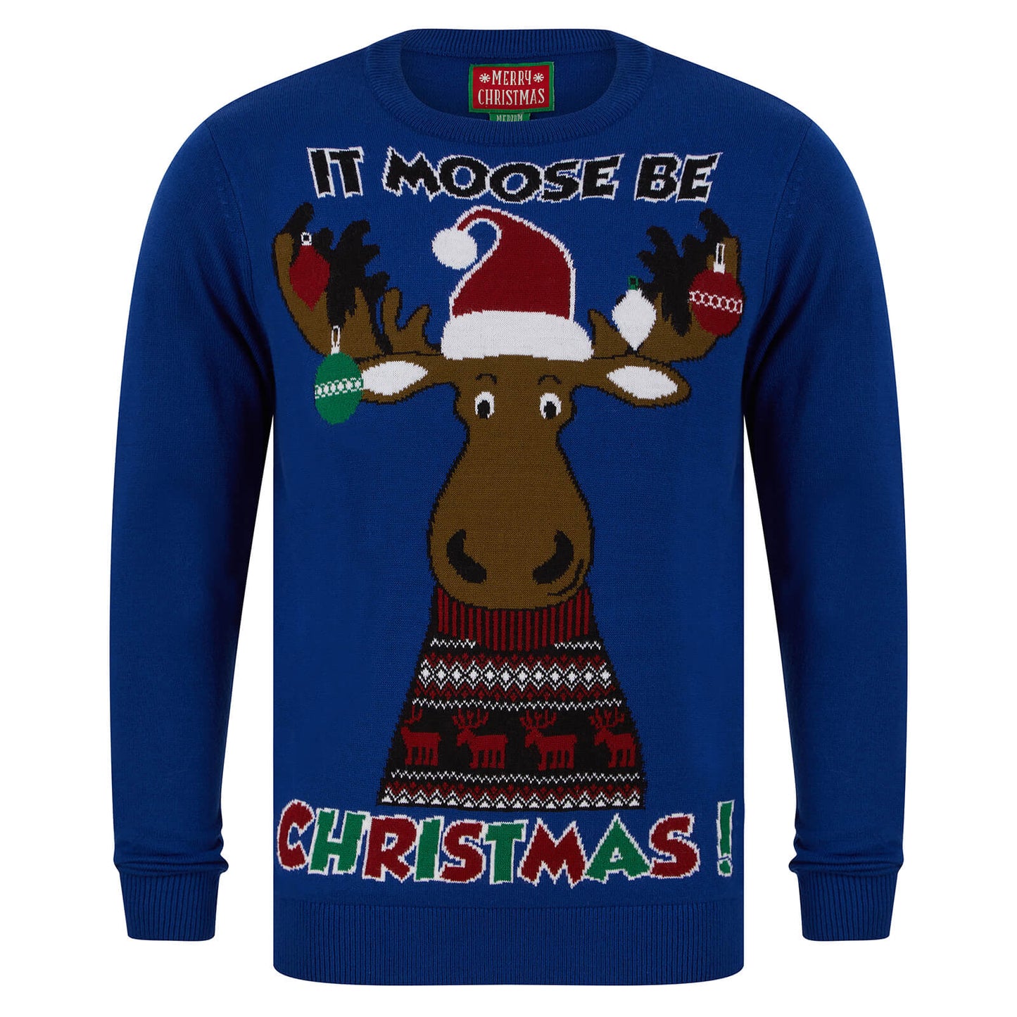 Mr Crimbo Mens Xmas It Moose Be Christmas Festive Jumper - MrCrimbo.co.uk -SRG1A17089_A - Sapphire -Blue