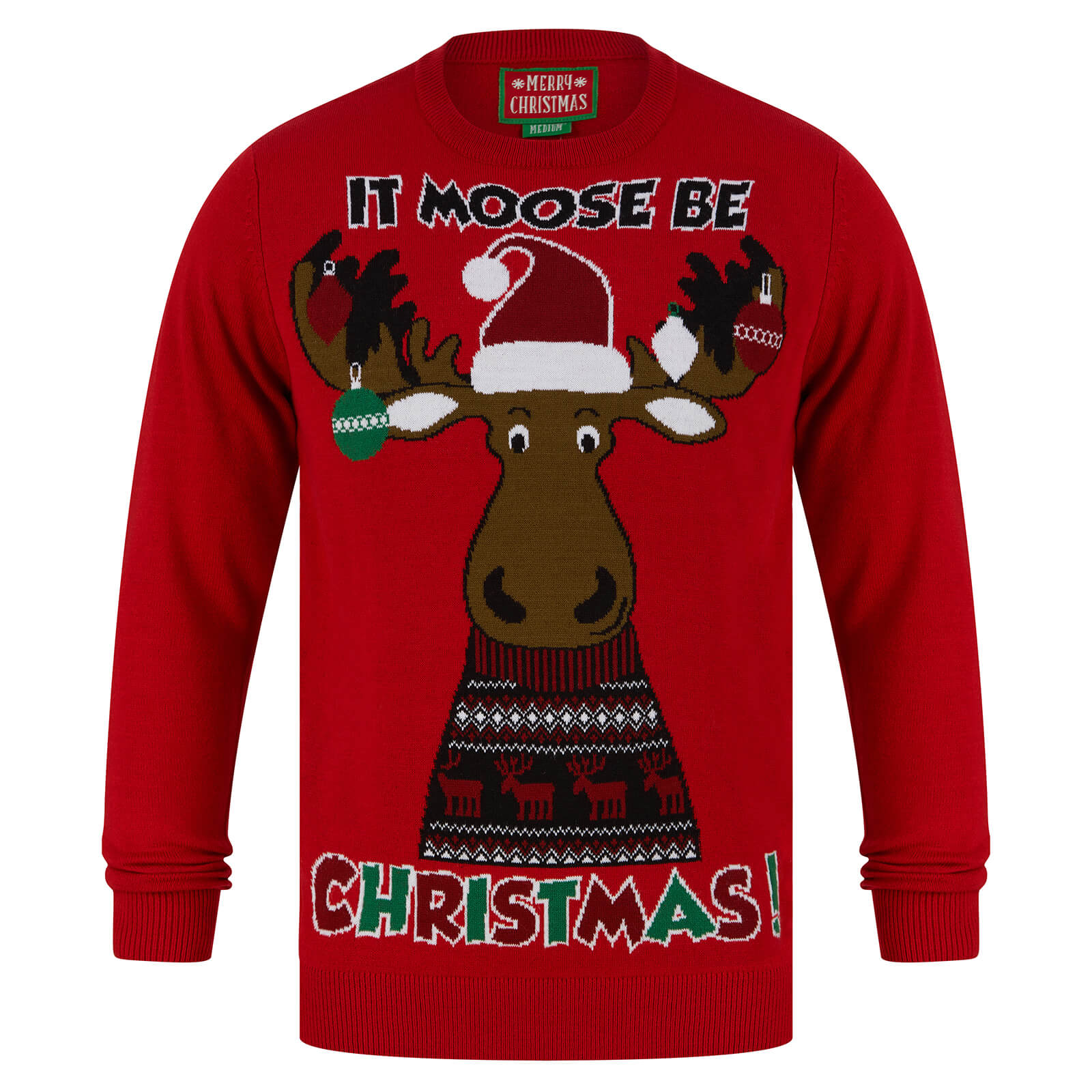 Mr Crimbo Mens Xmas It Moose Be Christmas Festive Jumper - MrCrimbo.co.uk -SRG1A17089_F - Red -Blue