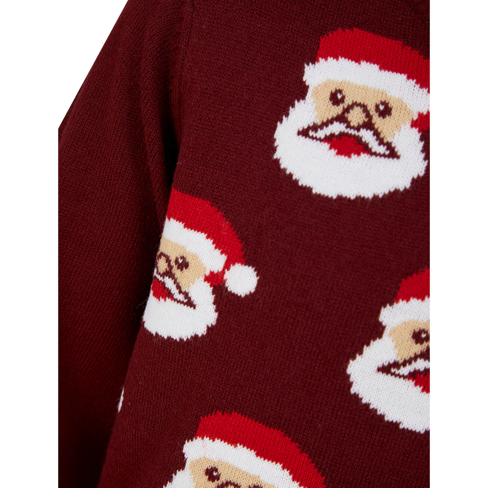 Mr Crimbo Kids Santa Claus Faces Christmas Jumper Novelty - MrCrimbo.co.uk -SRG2A17154_E - Claret Swatch -11-13 years