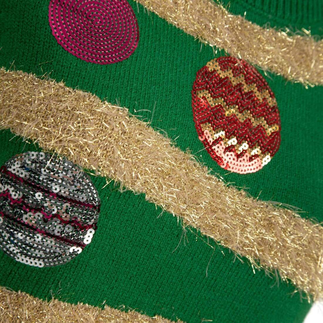 Mr Crimbo Ladies Traditional Christmas Jumper Tinsel Sequins - MrCrimbo.co.uk -SRG3A15783-24A_A - 10 -green xmas jumper