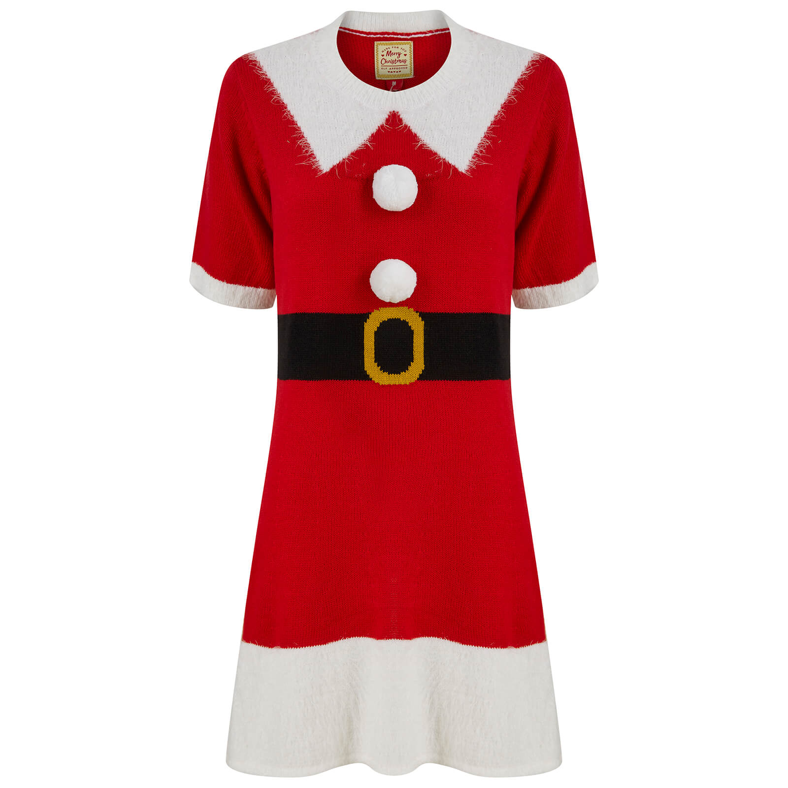 Mr Crimbo Womens Mrs Claus Santa Jumper Dress 3D Pom Poms - MrCrimbo.co.uk -SRG3M17494_A - S -jumper