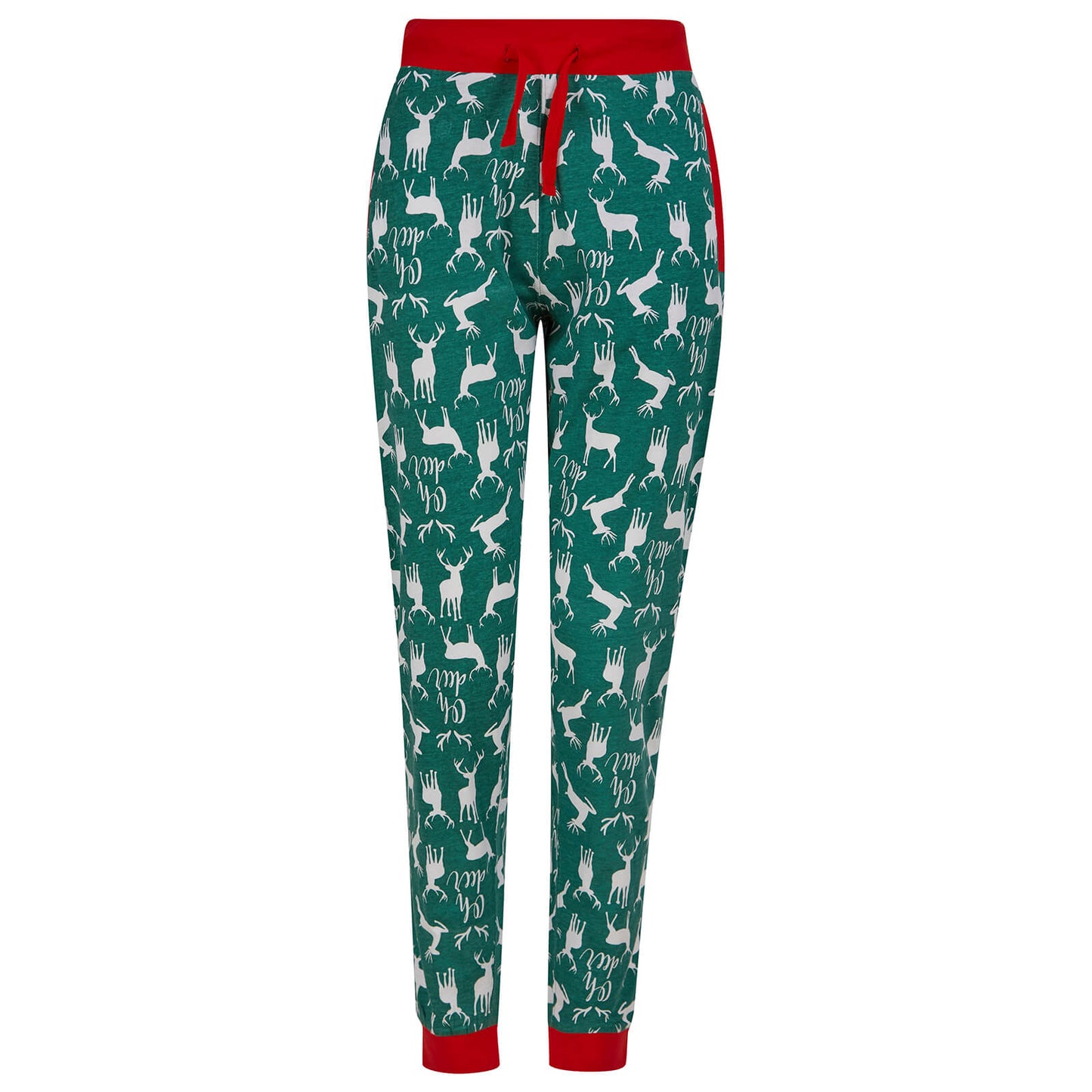 Mr Crimbo Womens Christmas Pyjama Set Stag Head Motif - MrCrimbo.co.uk -SRG3Q17470_A - Green -Green