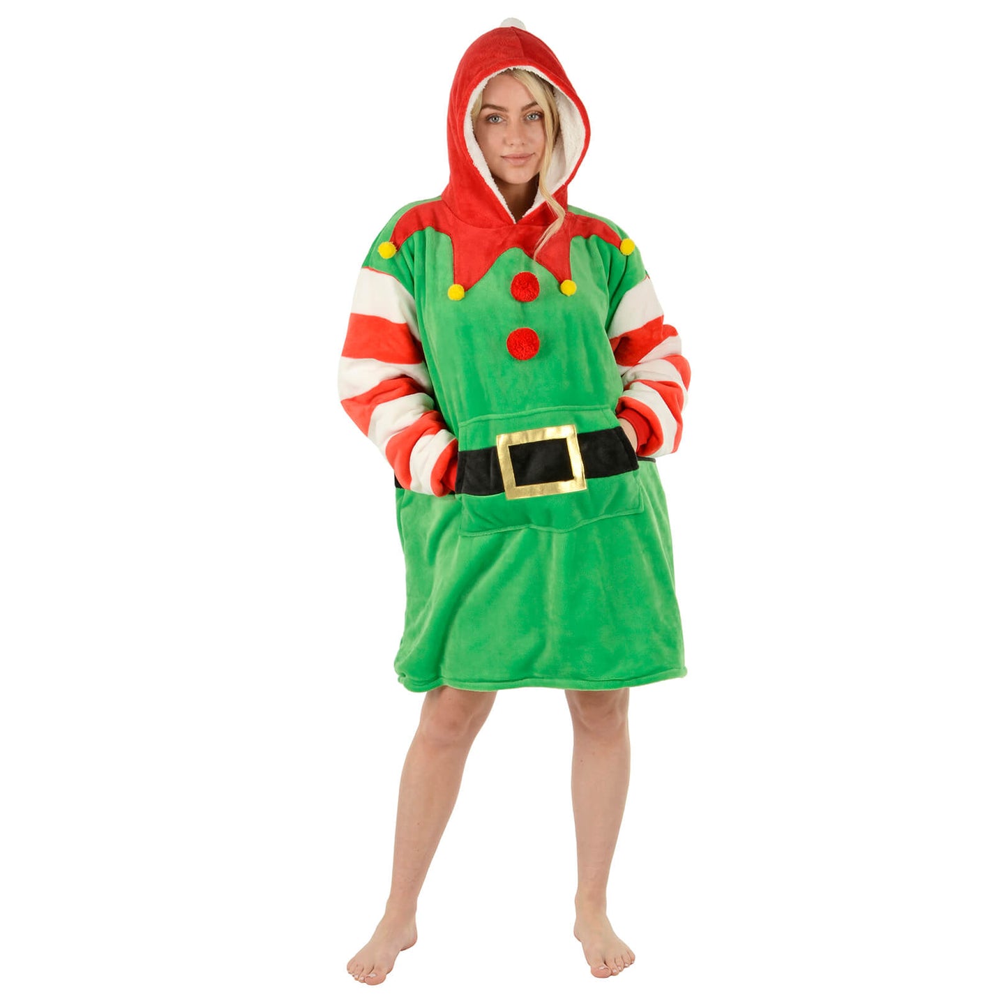 Mr Crimbo Adults Christmas Hoodie Blanket Unisex Fleece Top - MrCrimbo.co.uk -SRG3Q17747 - Elf -christmas hoodie