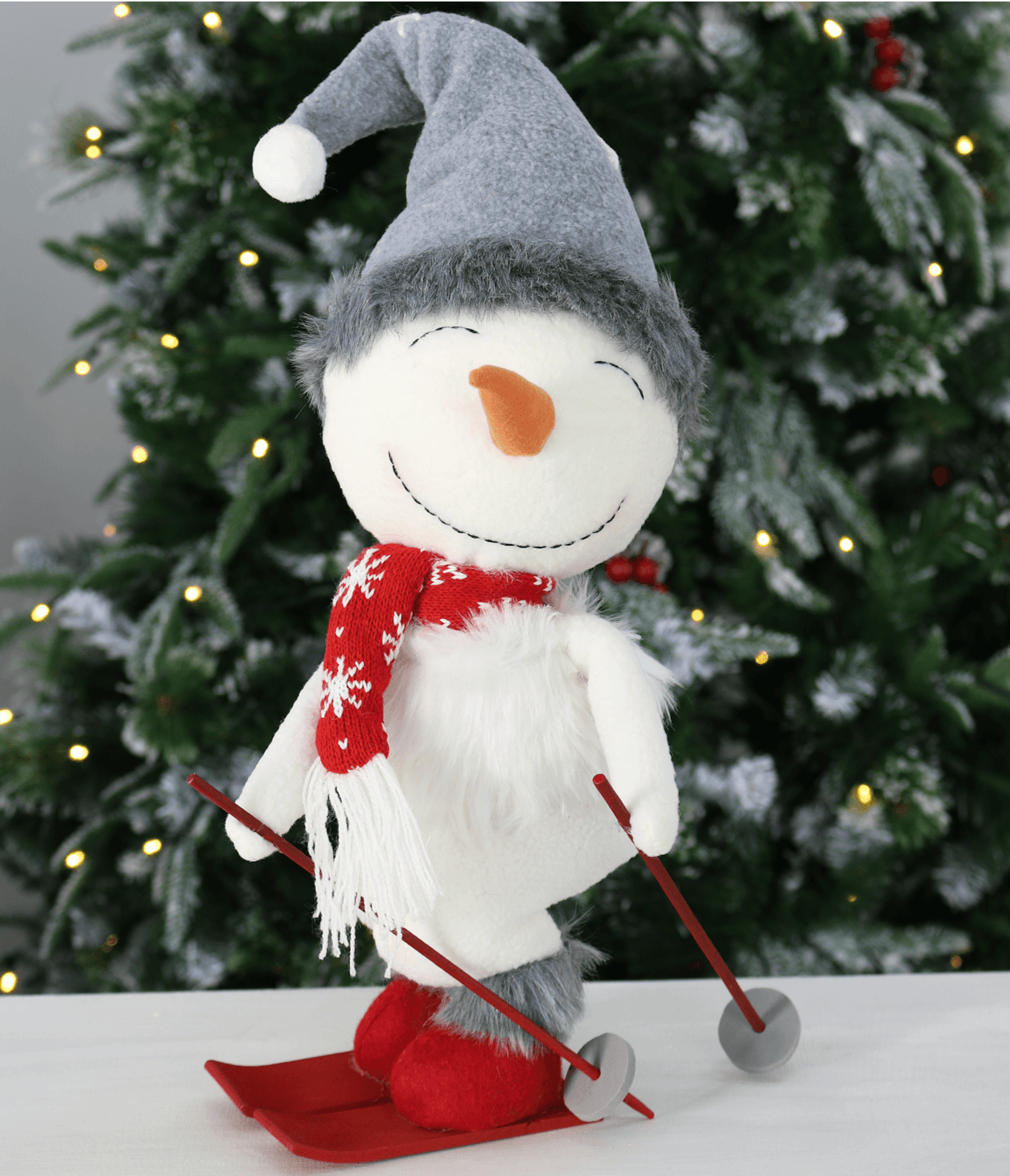 Mr Crimbo 16" Skiing Snowman Plush Christmas Decoration - MrCrimbo.co.uk -XS5734 - -christmas decorations