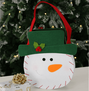 Mr Crimbo 10 x 8" Felt Snowman Head Shape Christmas Gift Bag - MrCrimbo.co.uk -XS1766 - -christmas gift bag