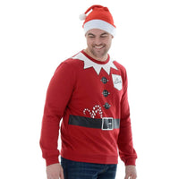 Mr Crimbo Mens Mr Claus Christmas Jumper Sweater & Hat Set - MrCrimbo.co.uk -VISFMV052_A - S -jumper