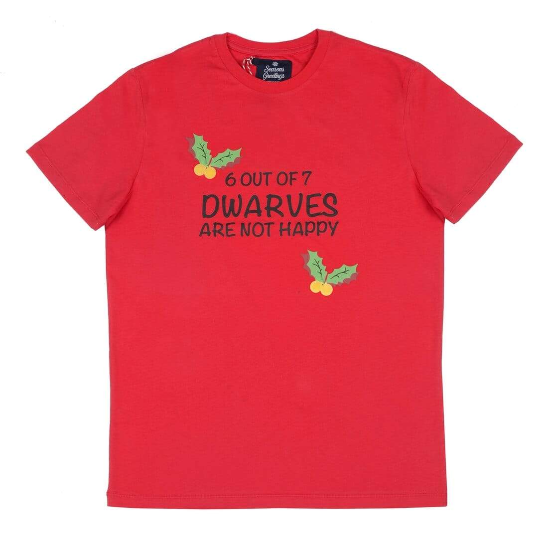 Mr Crimbo Mens Crew Red Dwarves Slogan Christmas T-Shirt - MrCrimbo.co.uk -VISMW06030RED_A - S -bah humbug