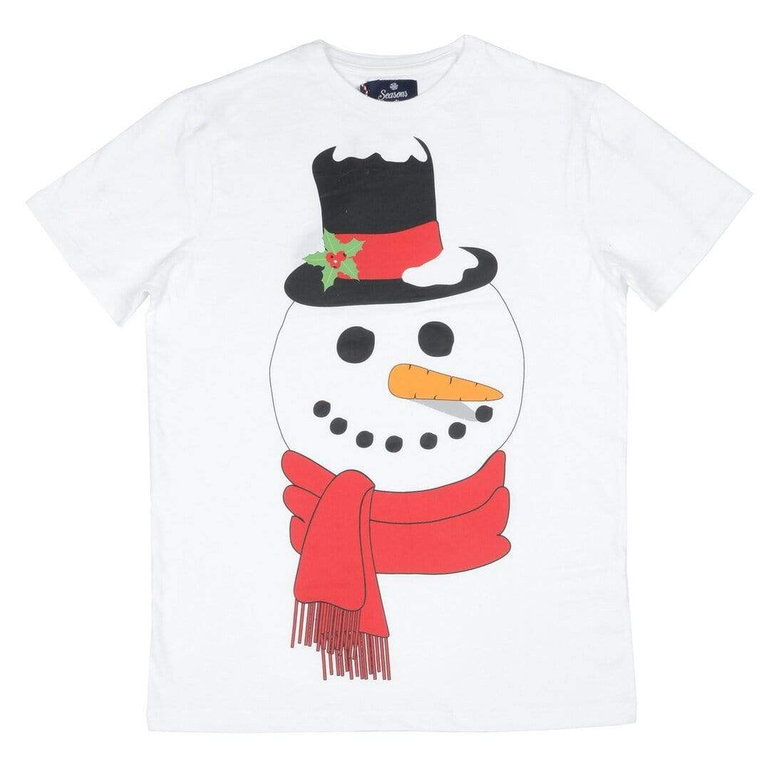 Mr Crimbo Mens Crew White Snowman Print Christmas T-Shirt - MrCrimbo.co.uk -VISMW06037WHT_A - S -crew tshirt