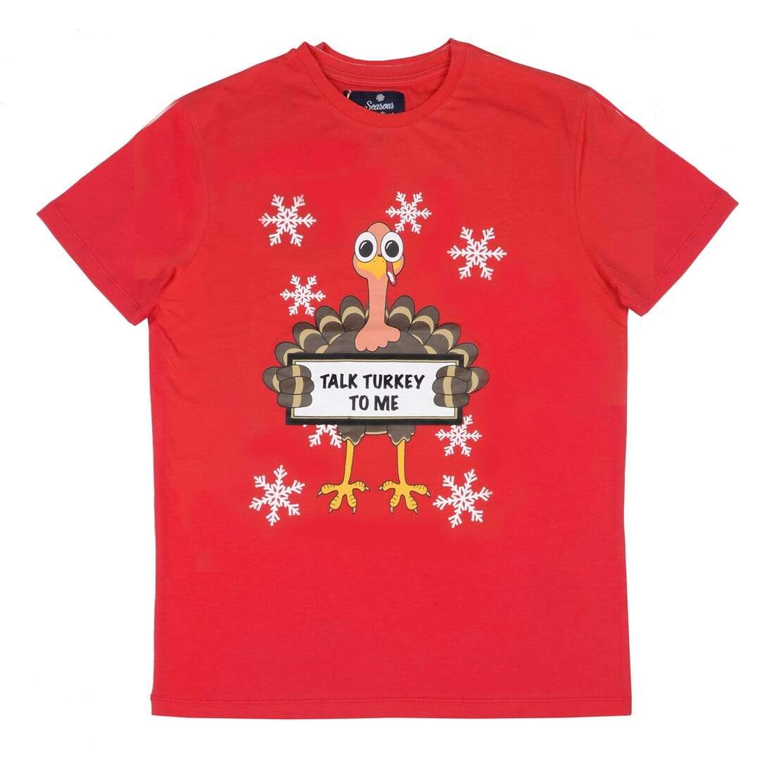 Mr Crimbo Mens Crew Red Talk Turkey Slogan Christmas T-Shirt - MrCrimbo.co.uk -VISMW06039_A - S -christmas tee