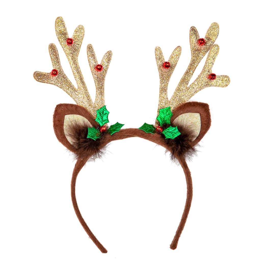 Mr Crimbo Adults Novelty Deluxe Reindeer Antlers Holly - MrCrimbo.co.uk -WKDXM-4666 - -antler headband