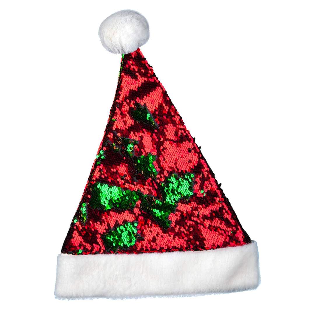 Mr Crimbo Red Green Flip Sequin Novelty Christmas Santa Hat - MrCrimbo.co.uk -WKDXM-4673 - -christmas hat