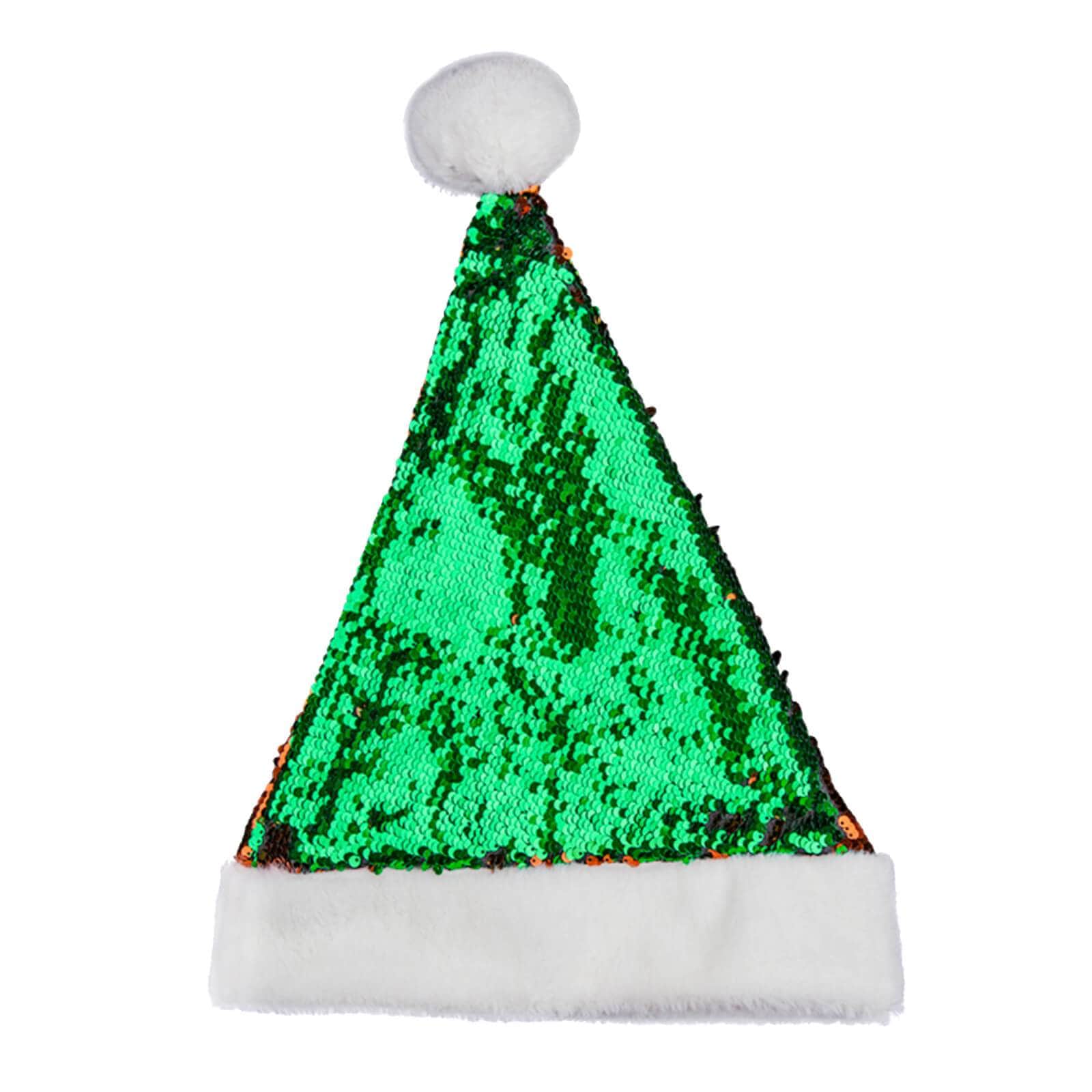 Mr Crimbo Red Green Flip Sequin Novelty Christmas Santa Hat - MrCrimbo.co.uk -WKDXM-4673 - -christmas hat