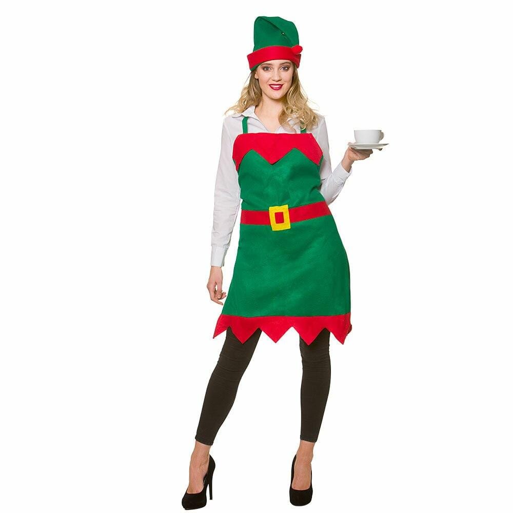 Mr Crimbo Adults Novelty Christmas Elf Apron & Hat Set Costume - MrCrimbo.co.uk -WKDXM-4633 - -christmas apron