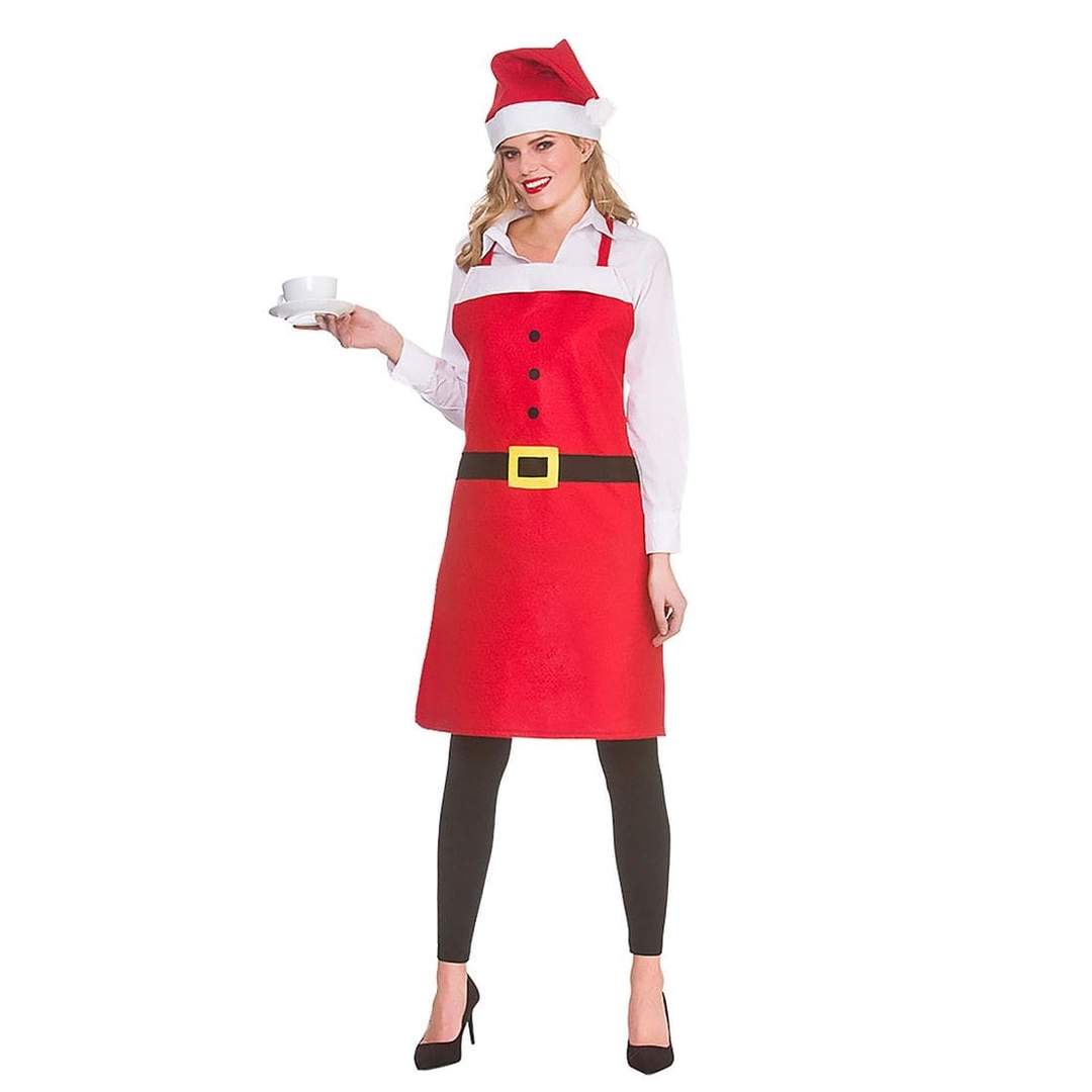 Mr Crimbo Adults Red Novelty Santa Apron & Hat Set Costume - MrCrimbo.co.uk -WKDXM-4659 - -christmas apron