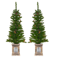 Mr Crimbo Pair 4ft Pre-Lit Pine Xmas Trees Star Base Mains Op - MrCrimbo.co.uk -XS2877 - Cones -Trees