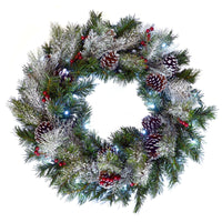 Mr Crimbo Pre-Lit Christmas Wreath Frosted Berries 24" - MrCrimbo.co.uk -XS2885 - -Decorations