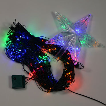Mr Crimbo Multicoloured LED Christmas Tree Net Light With Star - MrCrimbo.co.uk -XS2935 - -christmas light