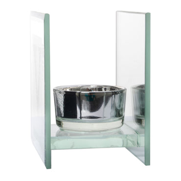 Mr Crimbo 4 Pc Christmas Tealight Holder Mirror Glass XMAS - MrCrimbo.co.uk -XS3632 - -candle holder