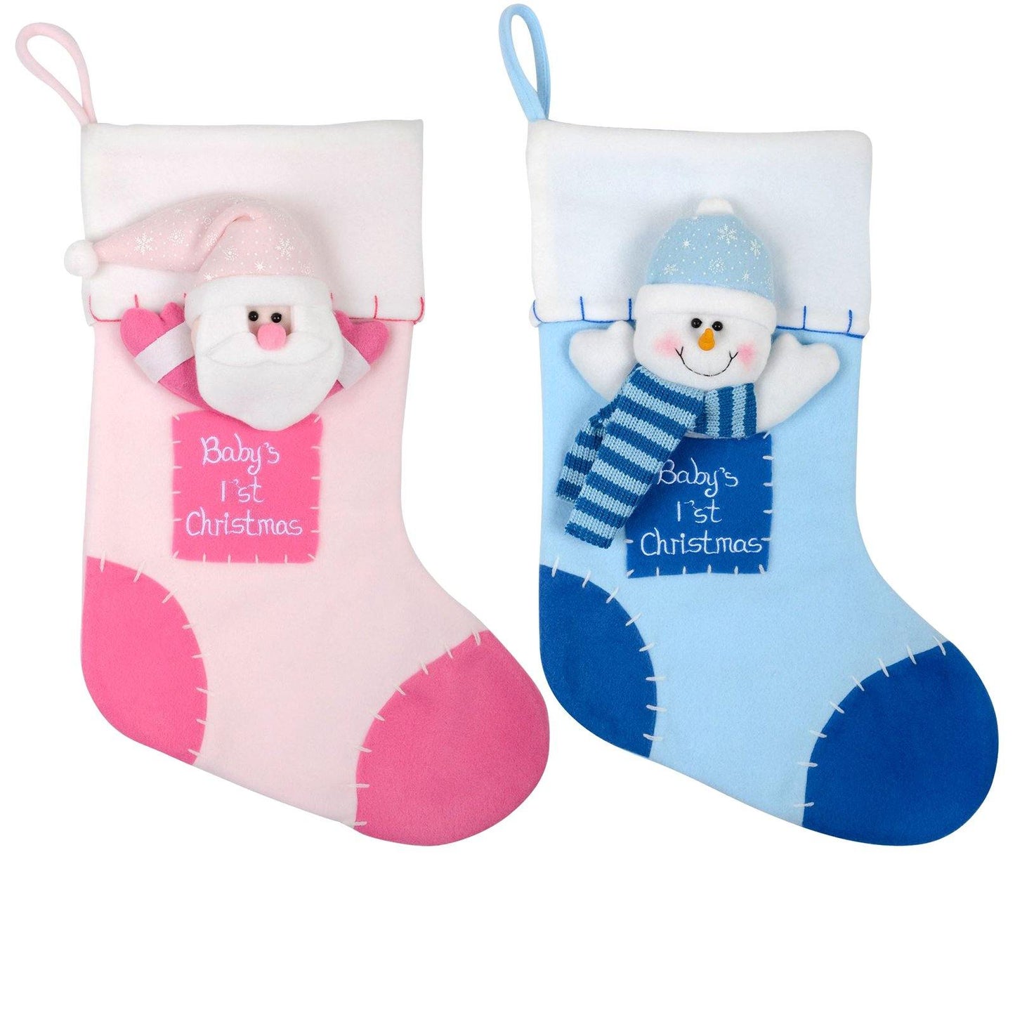 Mr Crimbo 16" Christmas Stocking Babys First Blue Pink Plush - MrCrimbo.co.uk -XS3702 - Blue -1st christmas