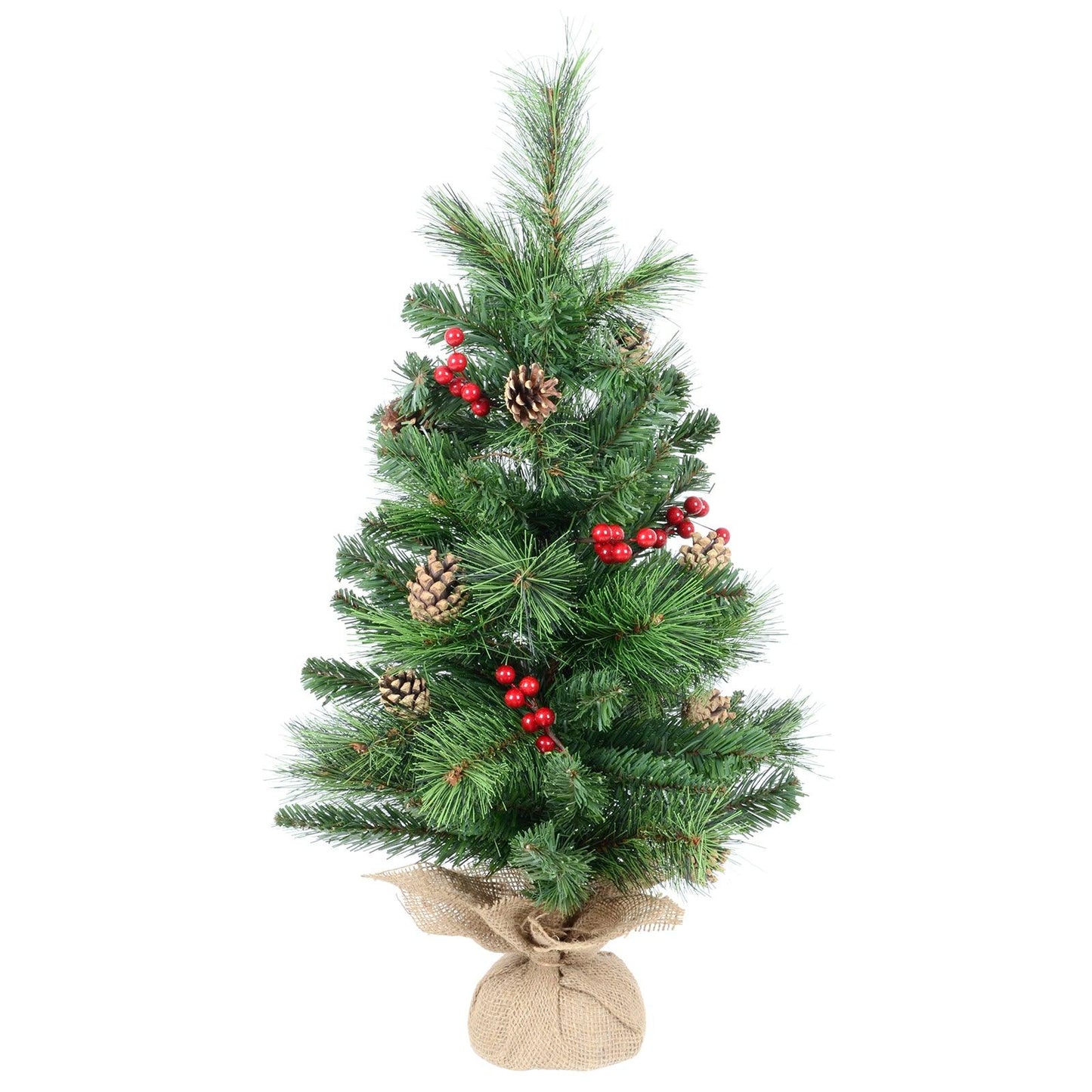 Mr Crimbo 2ft Mini Christmas Tree With Berries Pine Cones - MrCrimbo.co.uk -XS4350 - -christmas tree