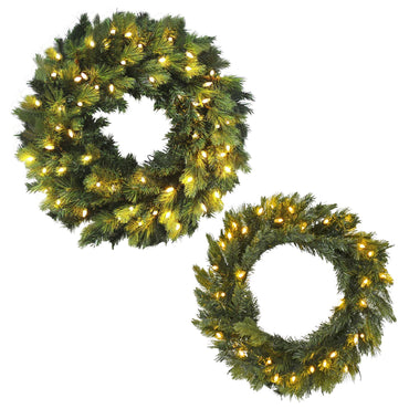 Mr Crimbo Pre-Lit Christmas Wreath Luxury Mixed Pine - MrCrimbo.co.uk -XS4352 - 24" -24" wreath